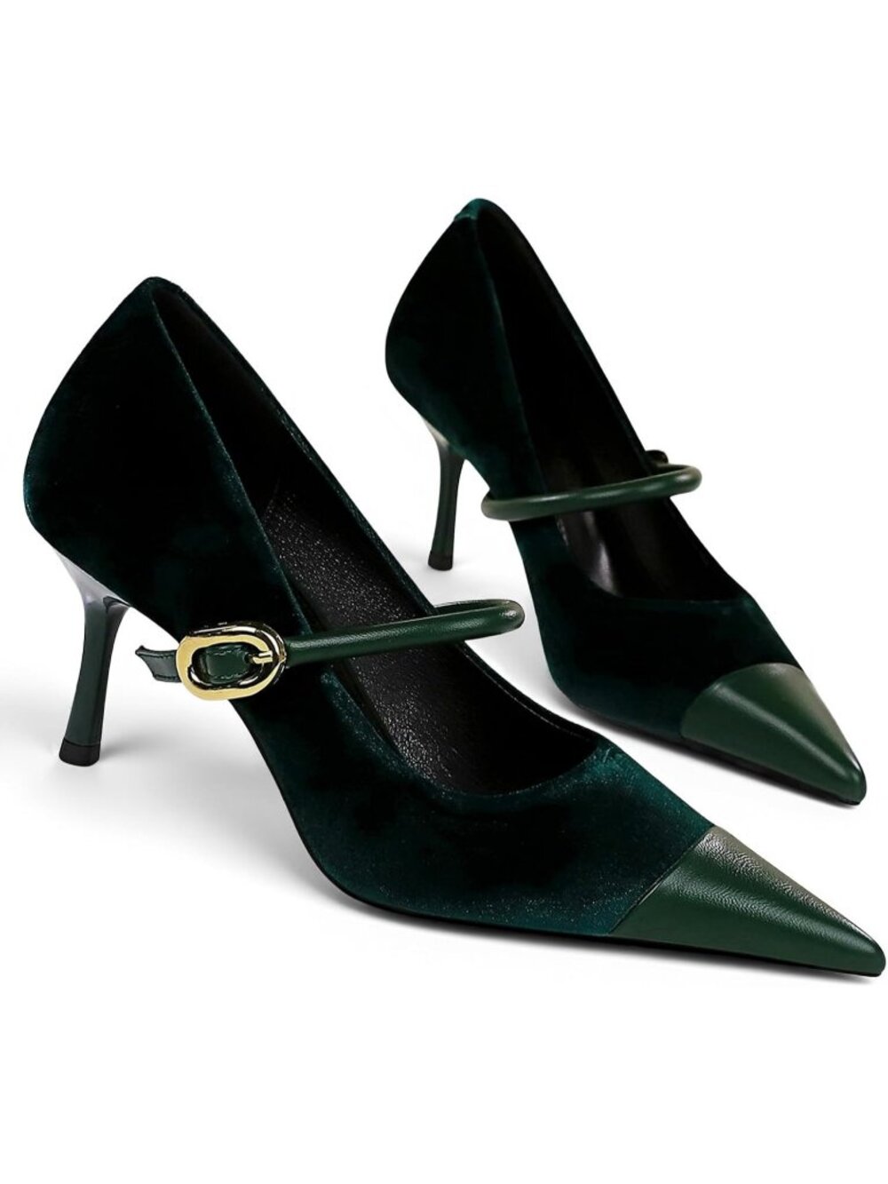 Women's Green Pointed Toe Heels Pumps Slip On Single Strap Wedding Evening Shoes - Picture 4 of 5